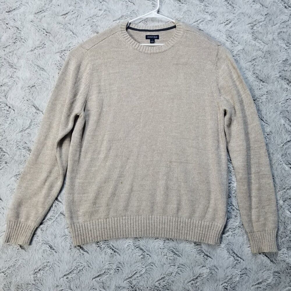 St JOHN'S Bay Cable Crewneck Cashmere Sweater Mens Beige Tan Size L